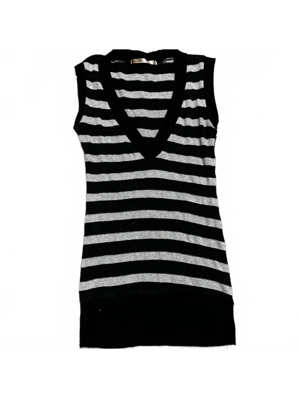 Vintage Papaya Brand Black and Gray Striped Knit Mini Dress Size M
